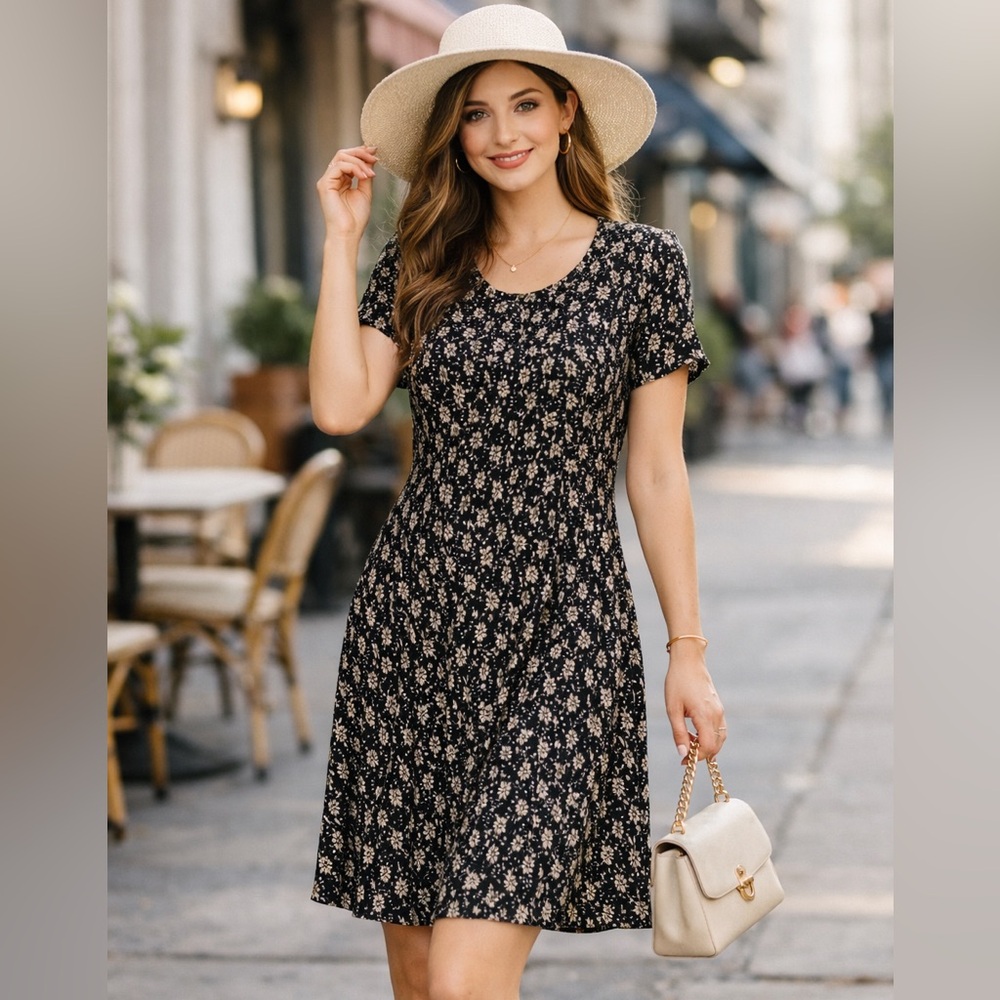 Vintage dressbarn pleated floral dress padded shoulder Sep sale